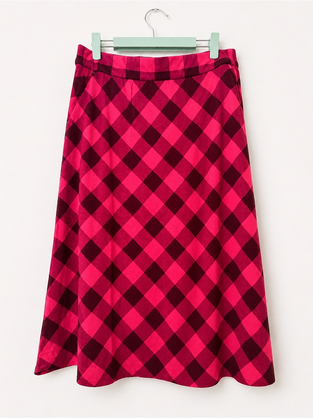 Isaac Mizrahi Fuchsia and Burgundy Plaid A-Line Skirt